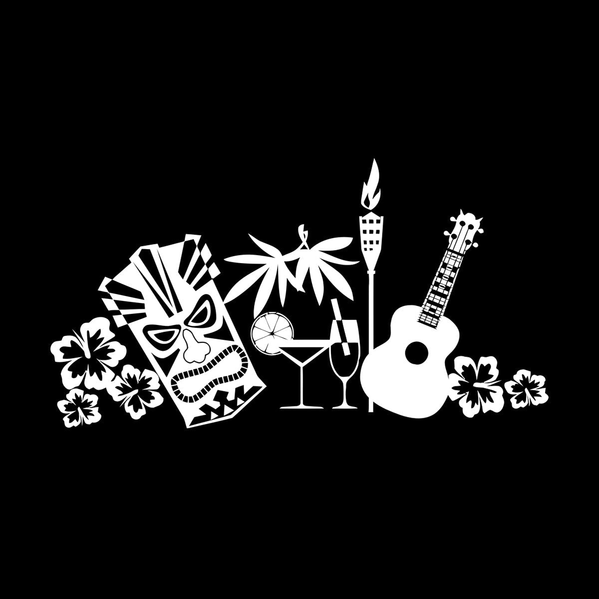 Wall Stickers Tropical Beach Style Guitar Mask Flowers Waterproof