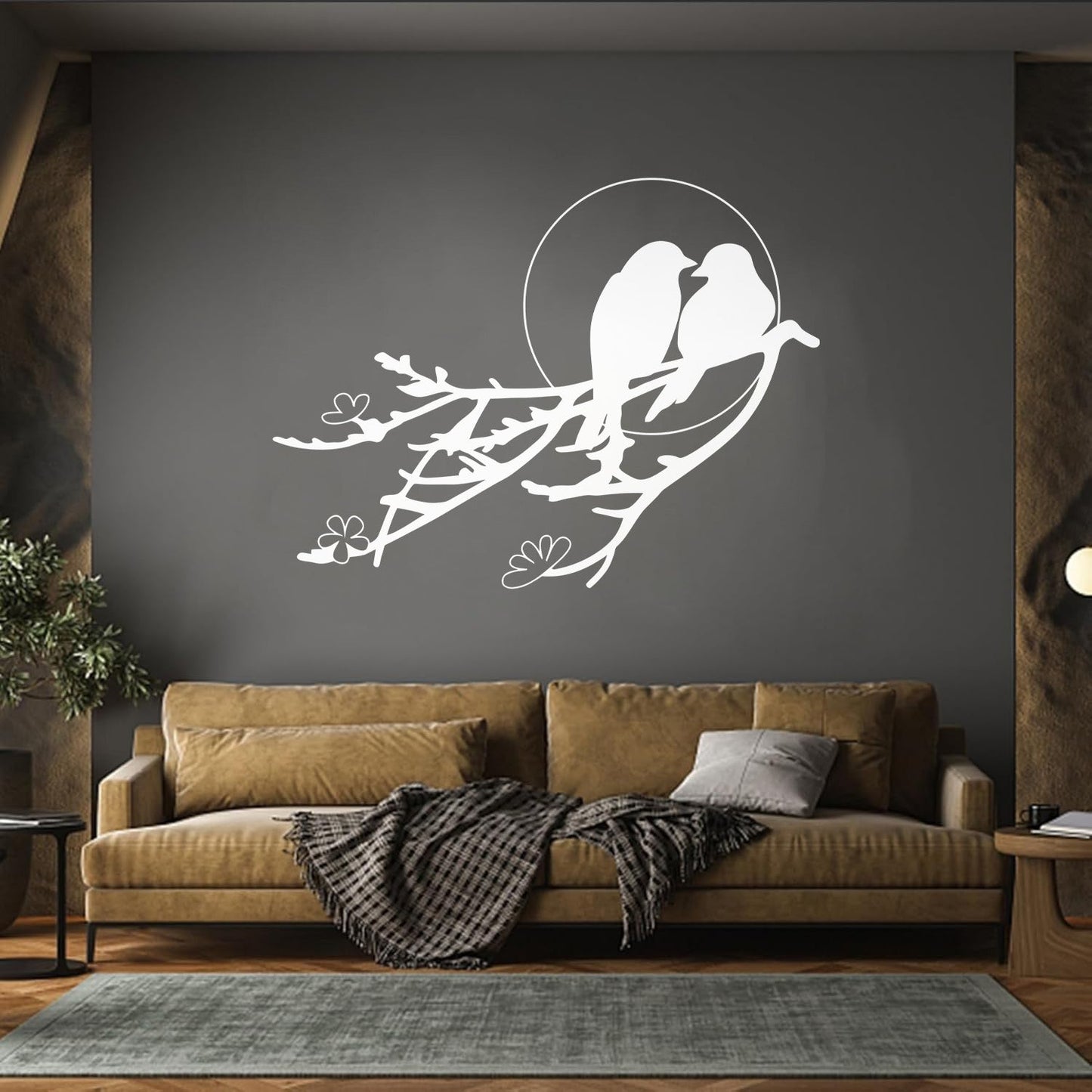 Vinyl Art Sticker Two Birds Sunset Tree Branch Romance Flowers Personalized Customization