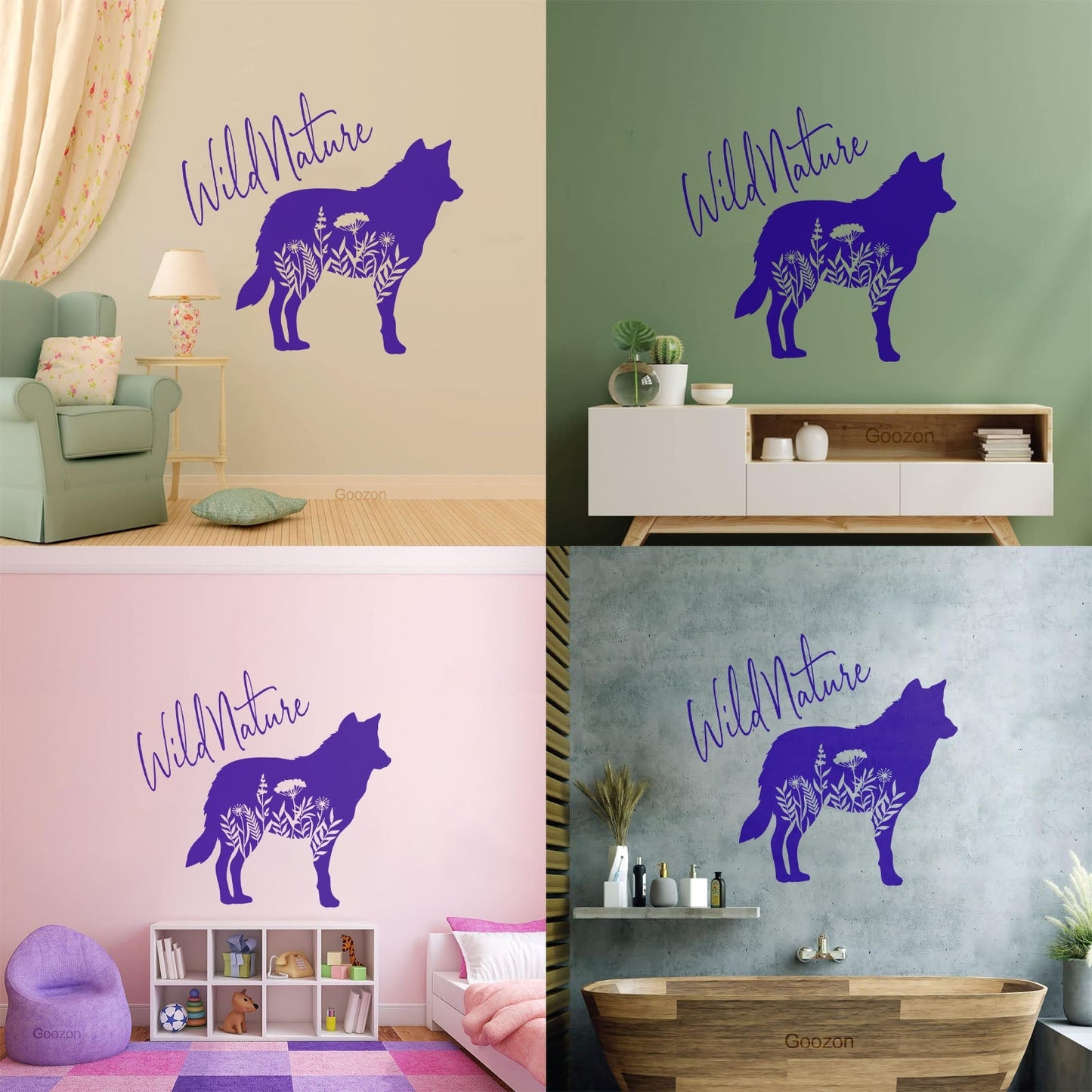 Wall Decals Paster Paper Wolf Animal Tribal Predator Flowers Wild Natural Window Decals