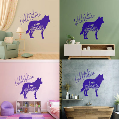 Wall Decals Paster Paper Wolf Animal Tribal Predator Flowers Wild Natural Window Decals