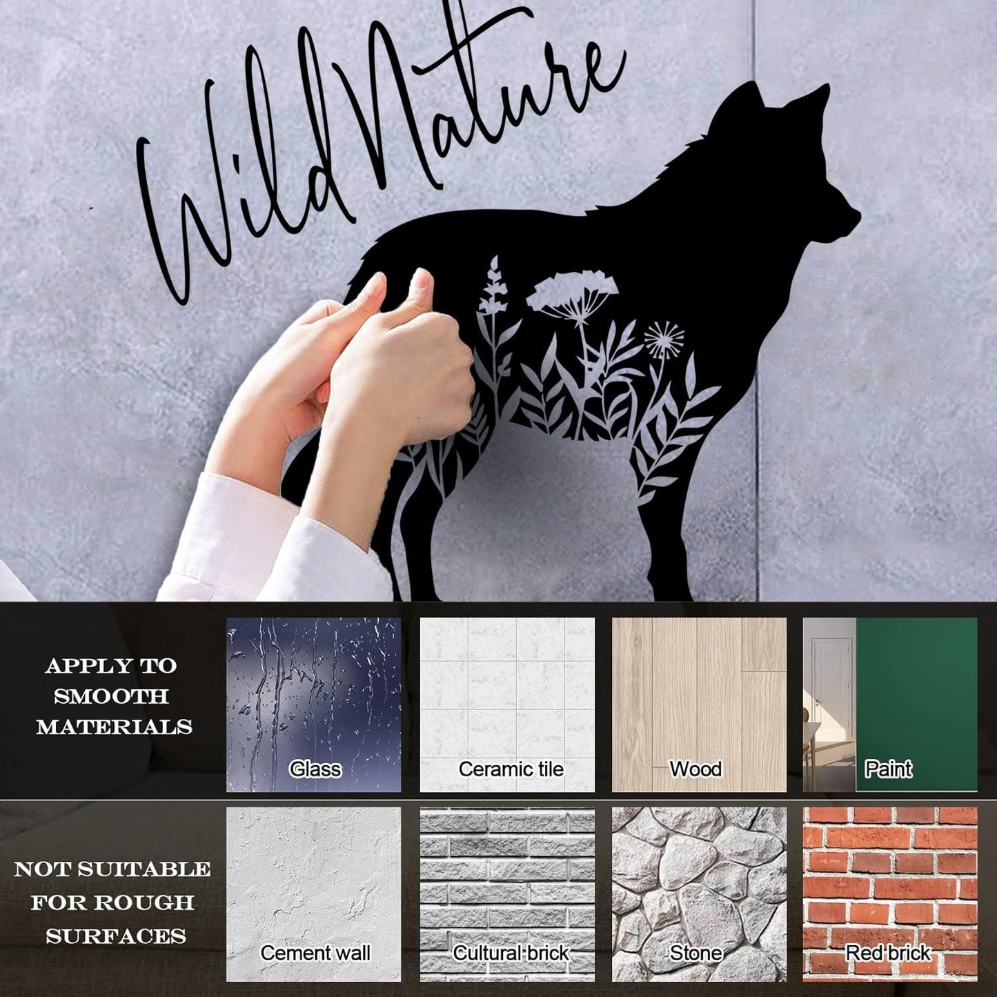 Wall Decals Paster Paper Wolf Animal Tribal Predator Flowers Wild Natural Window Decals