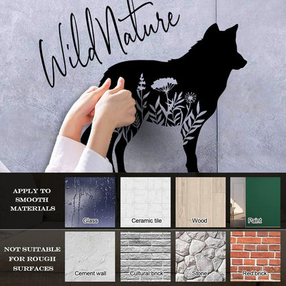 Wall Decals Paster Paper Wolf Animal Tribal Predator Flowers Wild Natural Window Decals