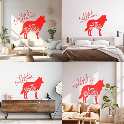 Wall Decals Paster Paper Wolf Animal Tribal Predator Flowers Wild Natural Window Decals
