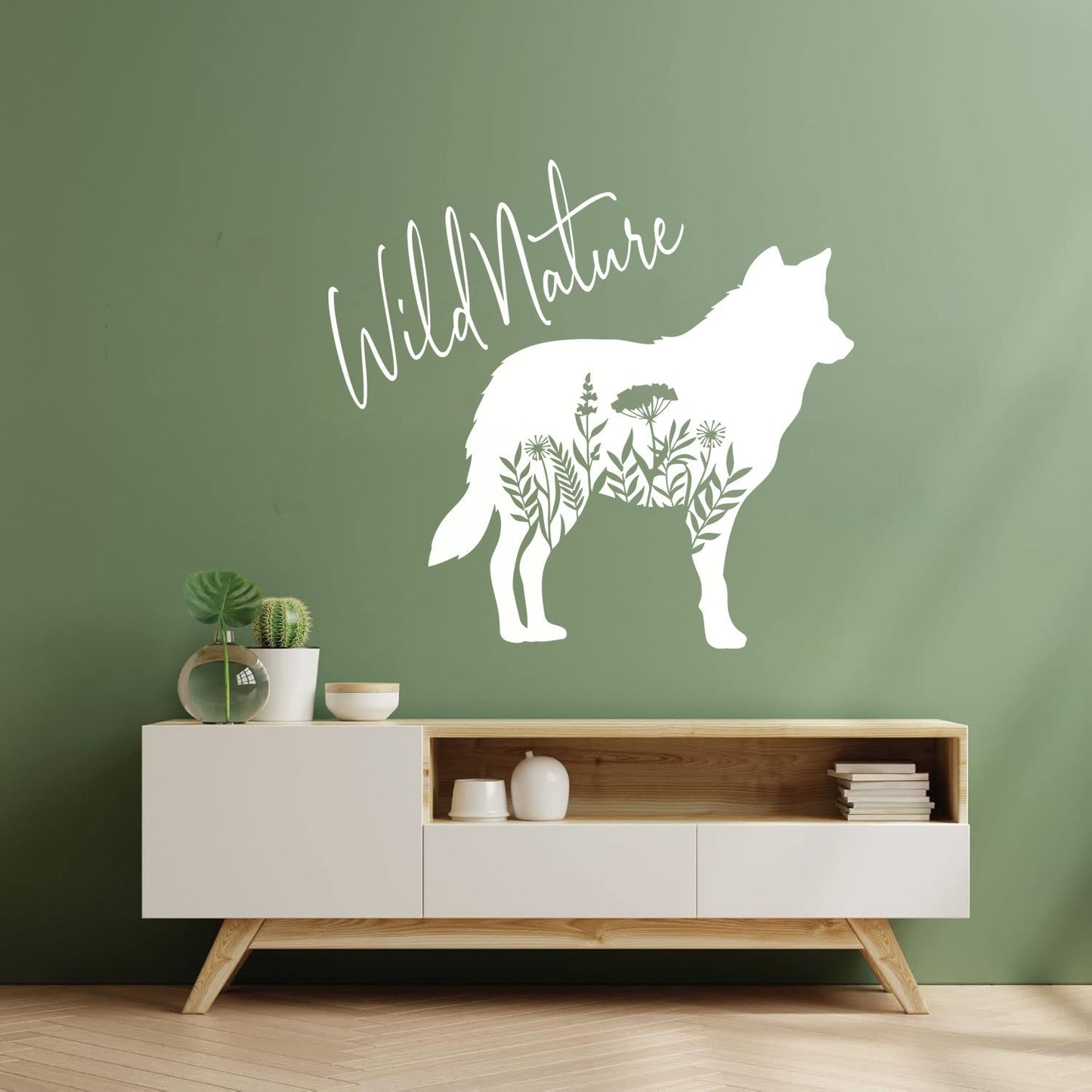 Wall Decals Paster Paper Wolf Animal Tribal Predator Flowers Wild Natural Window Decals