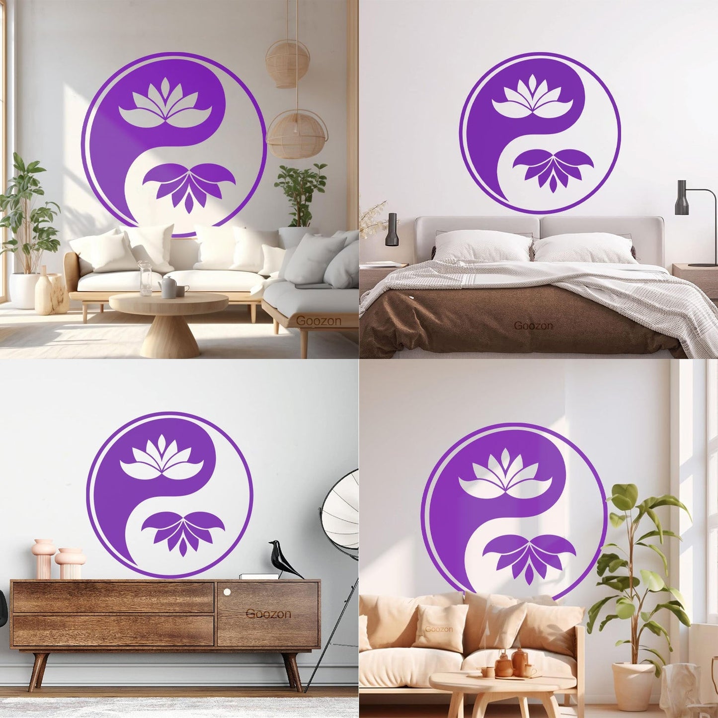 Wall Decals Yin Yang Buddhism Symbol Lotus Flower Store Decoration