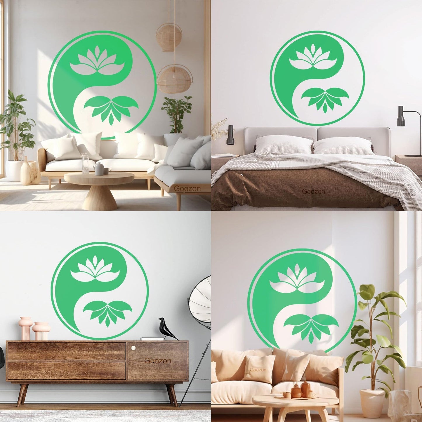 Wall Decals Yin Yang Buddhism Symbol Lotus Flower Store Decoration