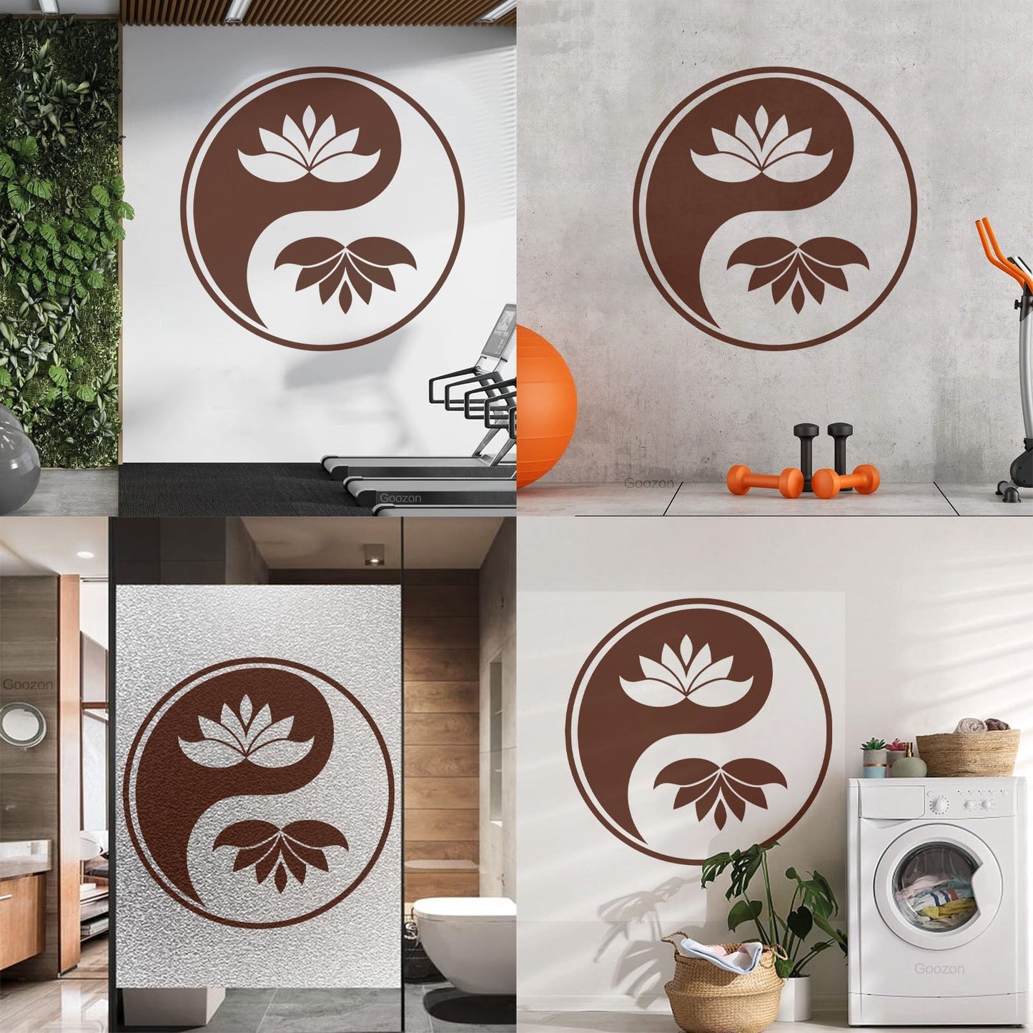 Wall Decals Yin Yang Buddhism Symbol Lotus Flower Store Decoration