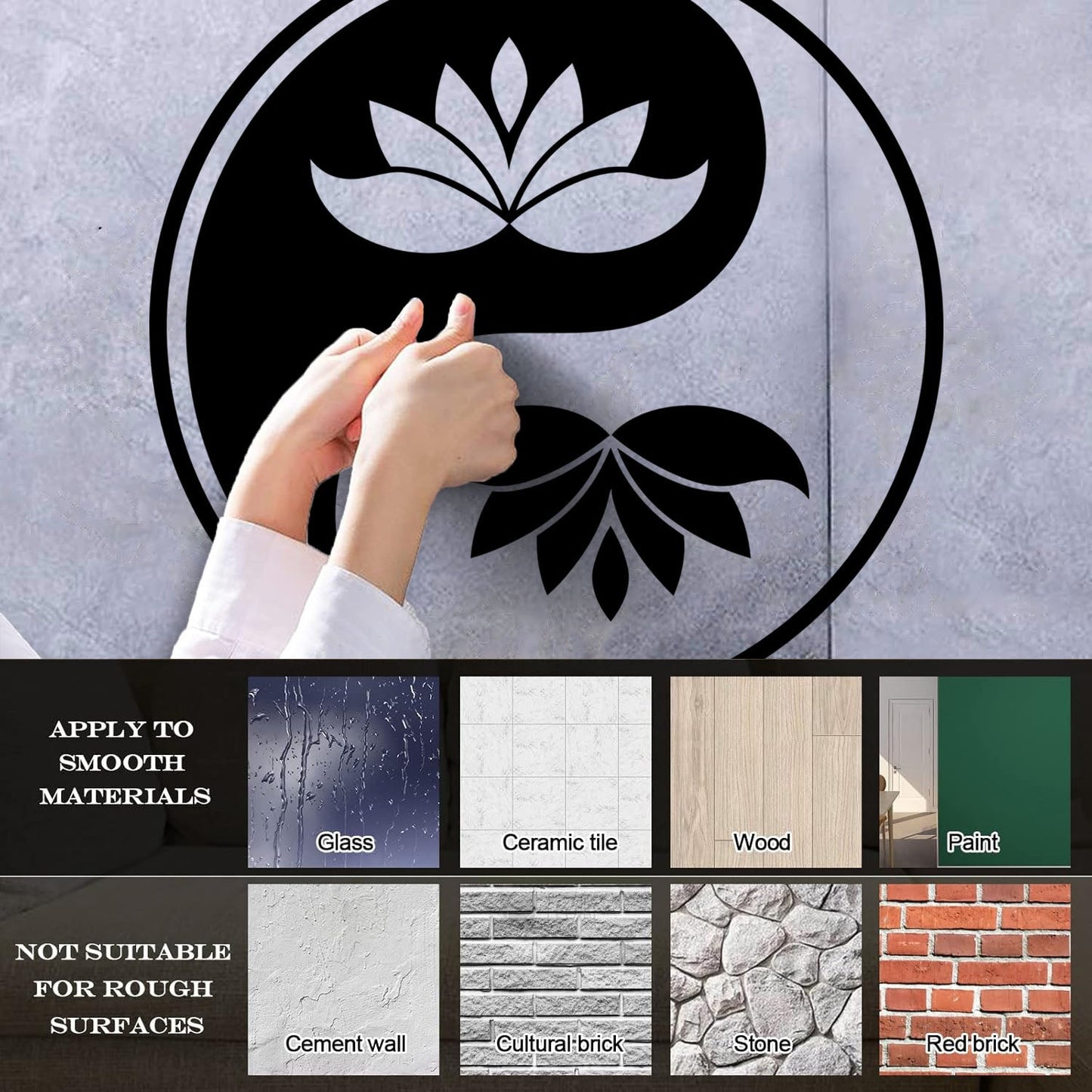 Wall Decals Yin Yang Buddhism Symbol Lotus Flower Store Decoration