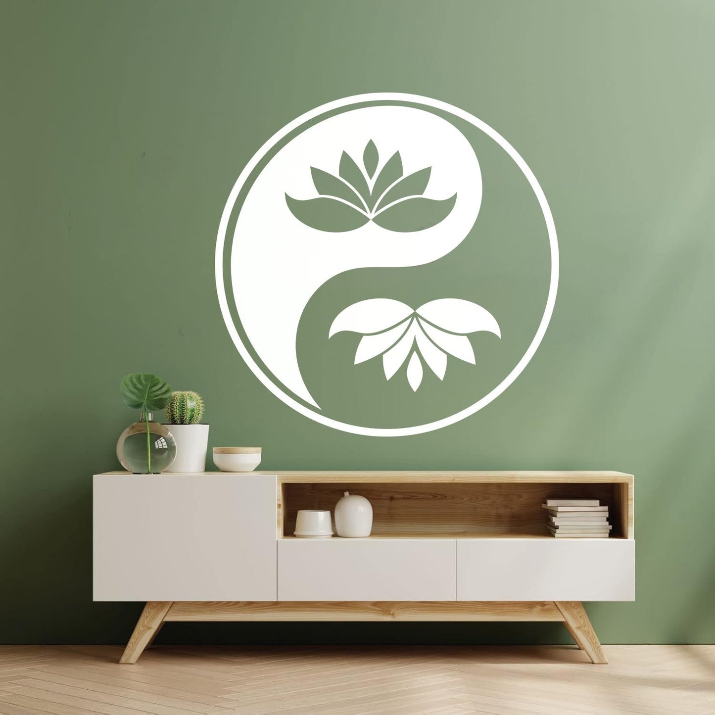 Wall Decals Yin Yang Buddhism Symbol Lotus Flower Store Decoration
