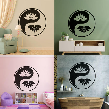 Wall Decals Yin Yang Buddhism Symbol Lotus Flower Store Decoration