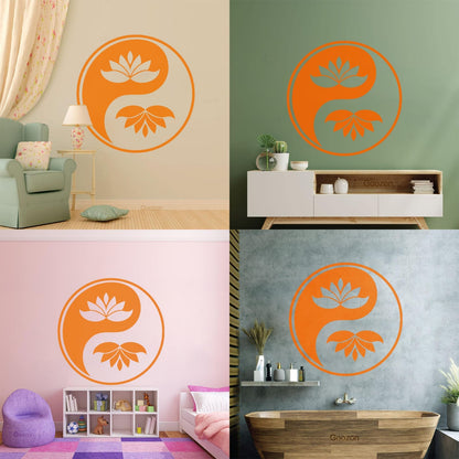 Wall Decals Yin Yang Buddhism Symbol Lotus Flower Store Decoration