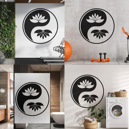 Wall Decals Yin Yang Buddhism Symbol Lotus Flower Store Decoration