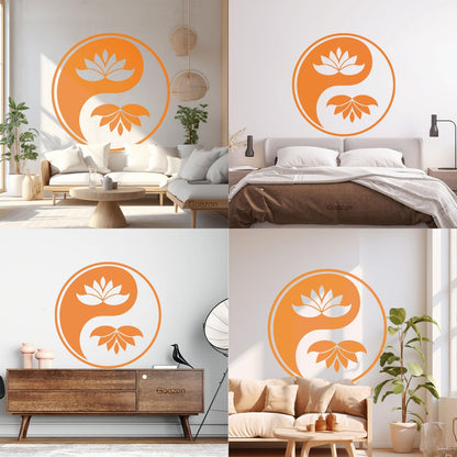 Wall Decals Yin Yang Buddhism Symbol Lotus Flower Store Decoration