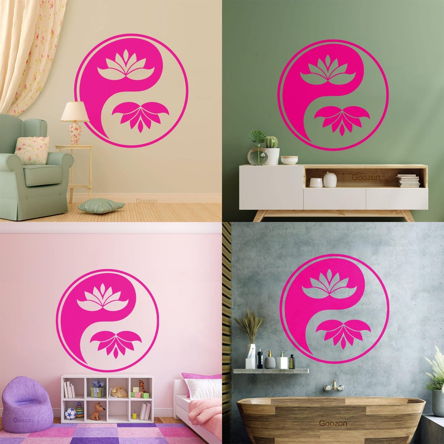 Wall Decals Yin Yang Buddhism Symbol Lotus Flower Store Decoration