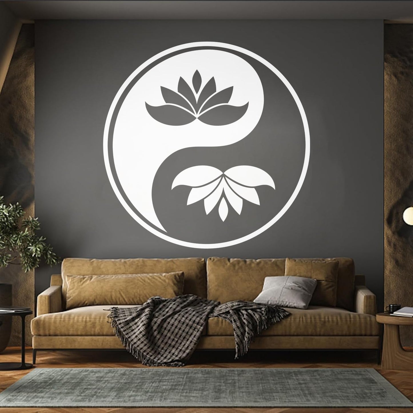 Wall Decals Yin Yang Buddhism Symbol Lotus Flower Store Decoration