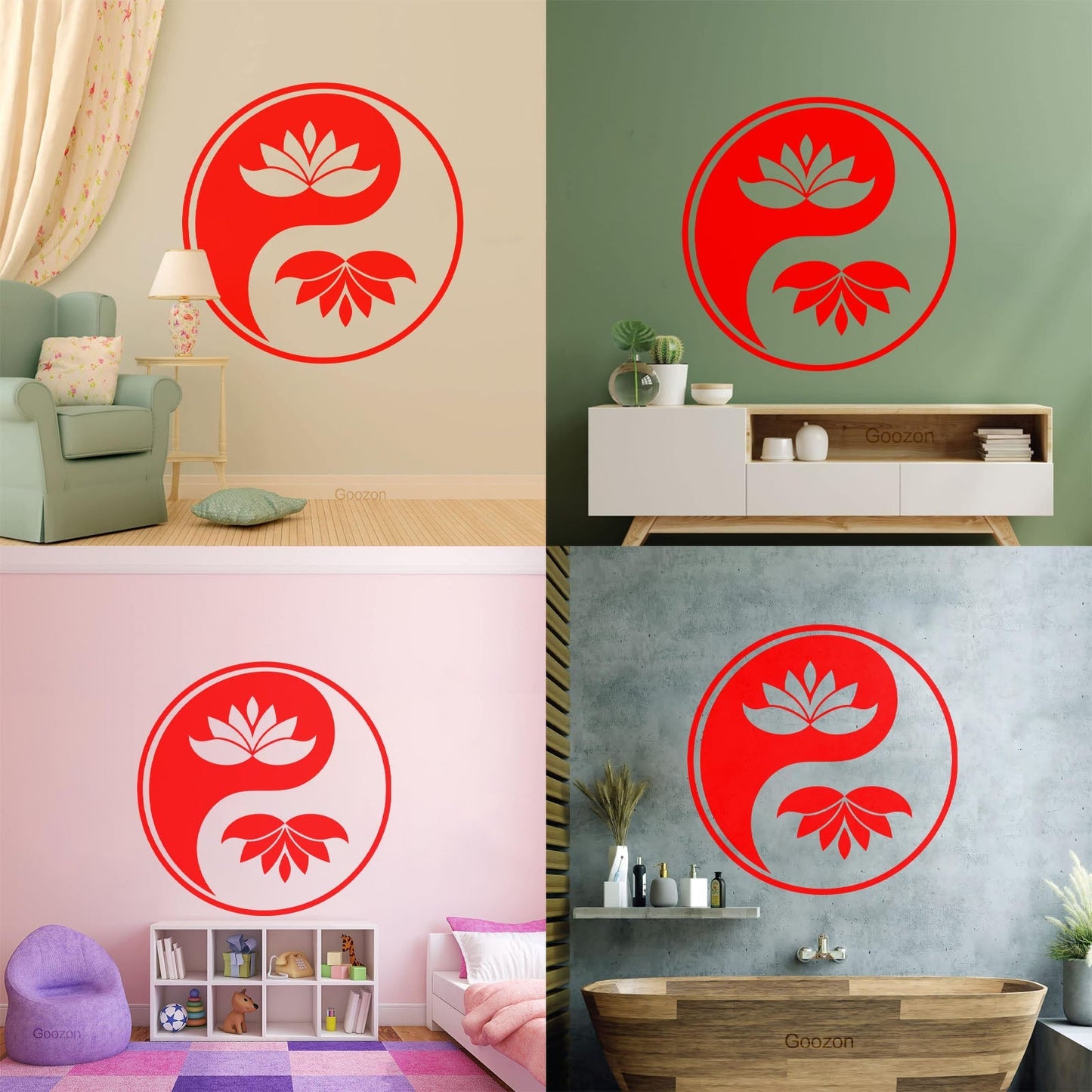 Wall Decals Yin Yang Buddhism Symbol Lotus Flower Store Decoration