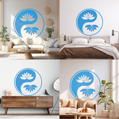 Wall Decals Yin Yang Buddhism Symbol Lotus Flower Store Decoration