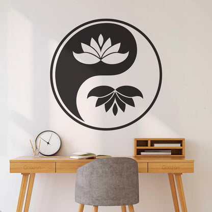 Wall Decals Yin Yang Buddhism Symbol Lotus Flower Store Decoration