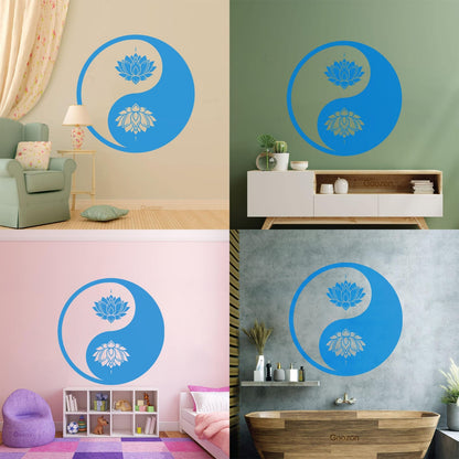 Vinyl Wall Decals Yin Yang Lotus Flower Meditation Zen Yoga Tattoo Culture
