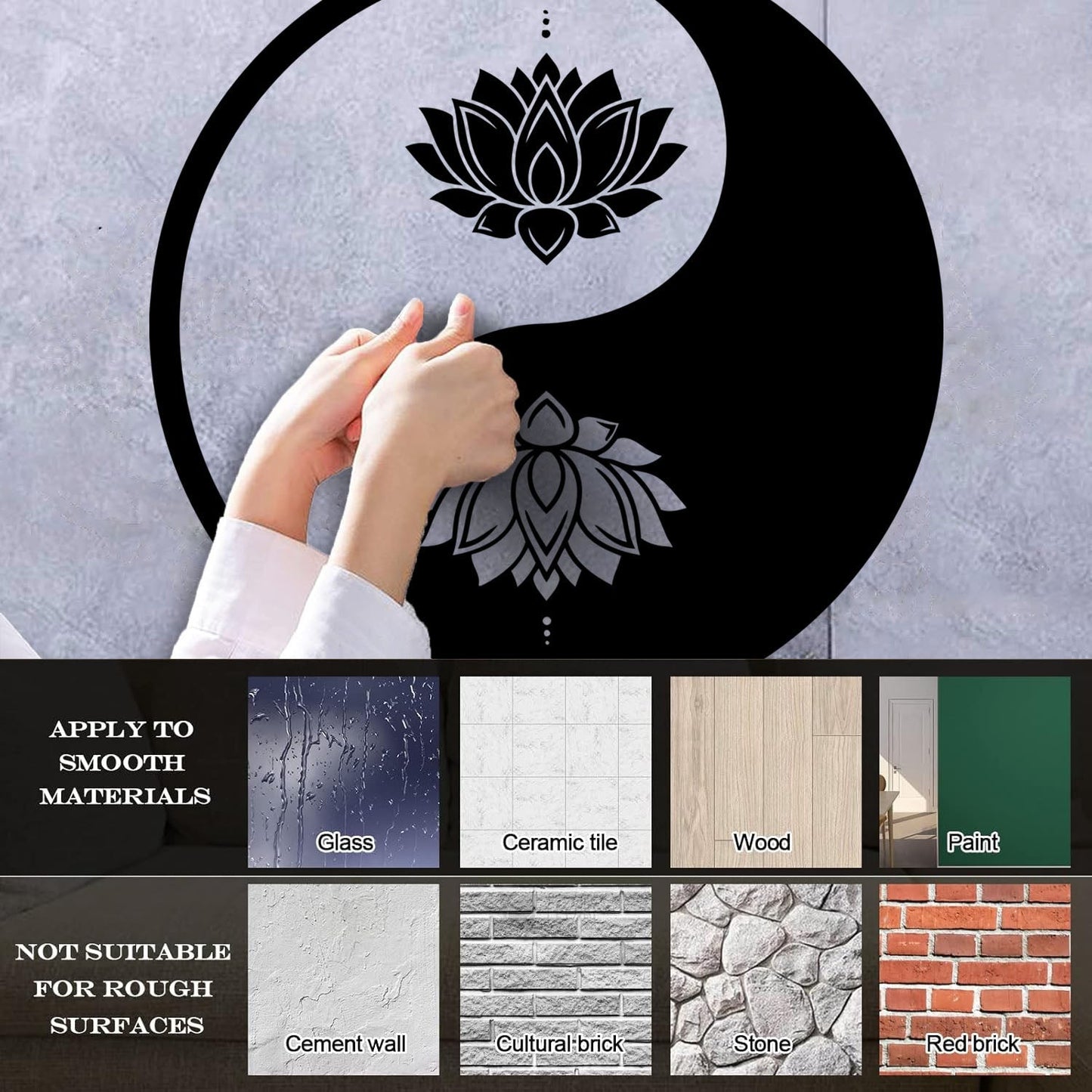 Vinyl Wall Decals Yin Yang Lotus Flower Meditation Zen Yoga Tattoo Culture