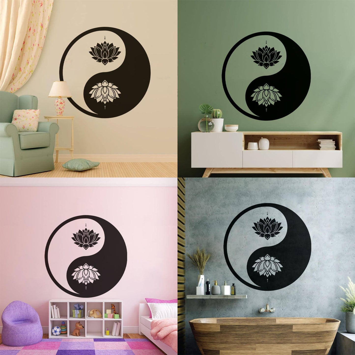 Vinyl Wall Decals Yin Yang Lotus Flower Meditation Zen Yoga Tattoo Culture