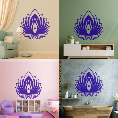 Mural And Wall Vinyl Decal Yin Yang Symbol Lotus Flower Yoga Buddhism Self Adhesive