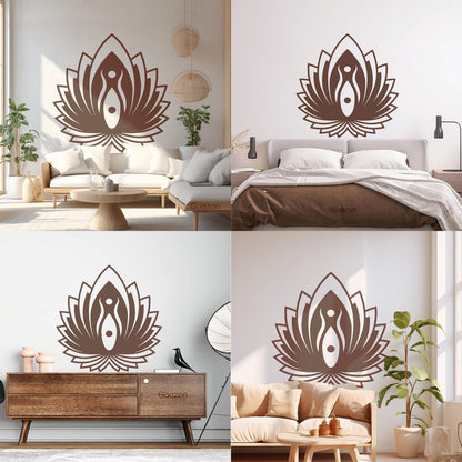 Mural And Wall Vinyl Decal Yin Yang Symbol Lotus Flower Yoga Buddhism Self Adhesive