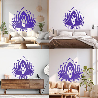 Mural And Wall Vinyl Decal Yin Yang Symbol Lotus Flower Yoga Buddhism Self Adhesive