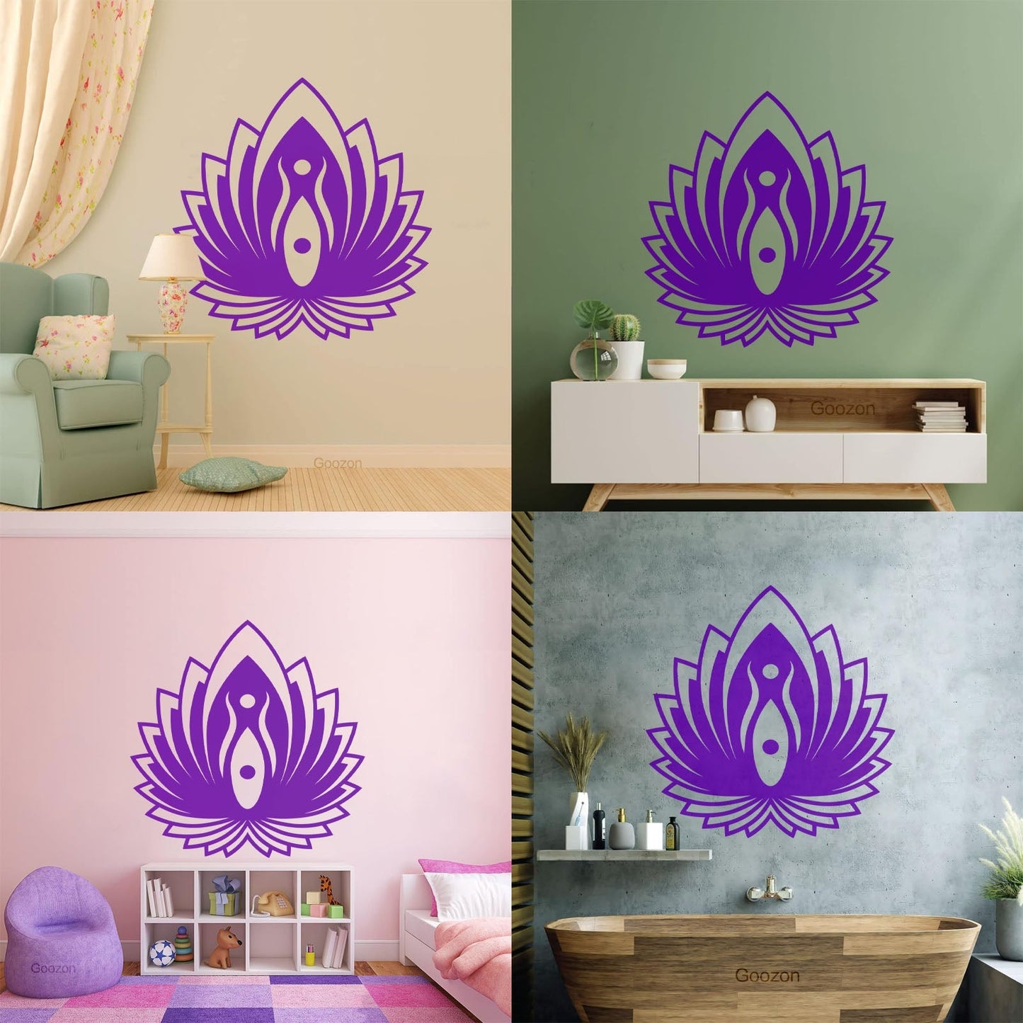 Mural And Wall Vinyl Decal Yin Yang Symbol Lotus Flower Yoga Buddhism Self Adhesive