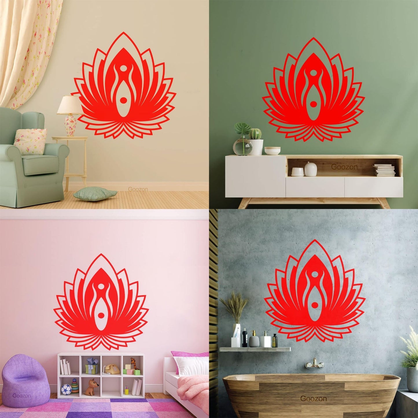 Mural And Wall Vinyl Decal Yin Yang Symbol Lotus Flower Yoga Buddhism Self Adhesive