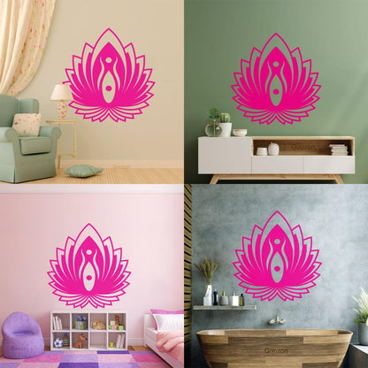 Mural And Wall Vinyl Decal Yin Yang Symbol Lotus Flower Yoga Buddhism Self Adhesive