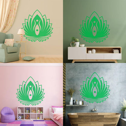 Mural And Wall Vinyl Decal Yin Yang Symbol Lotus Flower Yoga Buddhism Self Adhesive