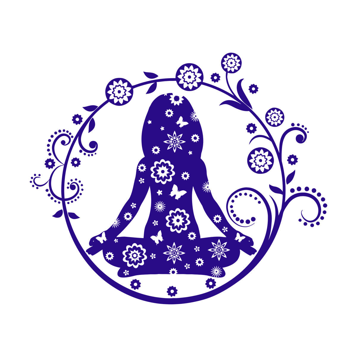 Yoga Center Lotus Pose Woman Flowers Wall Vinyl Sticker Decor Multi Color Selection
