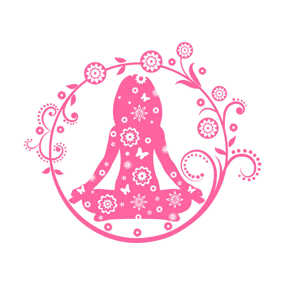 Yoga Center Lotus Pose Woman Flowers Wall Vinyl Sticker Decor Multi Color Selection