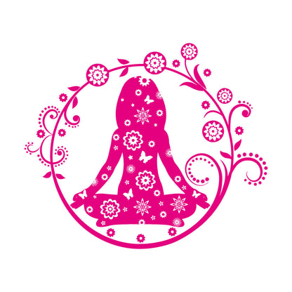 Yoga Center Lotus Pose Woman Flowers Wall Vinyl Sticker Decor Multi Color Selection