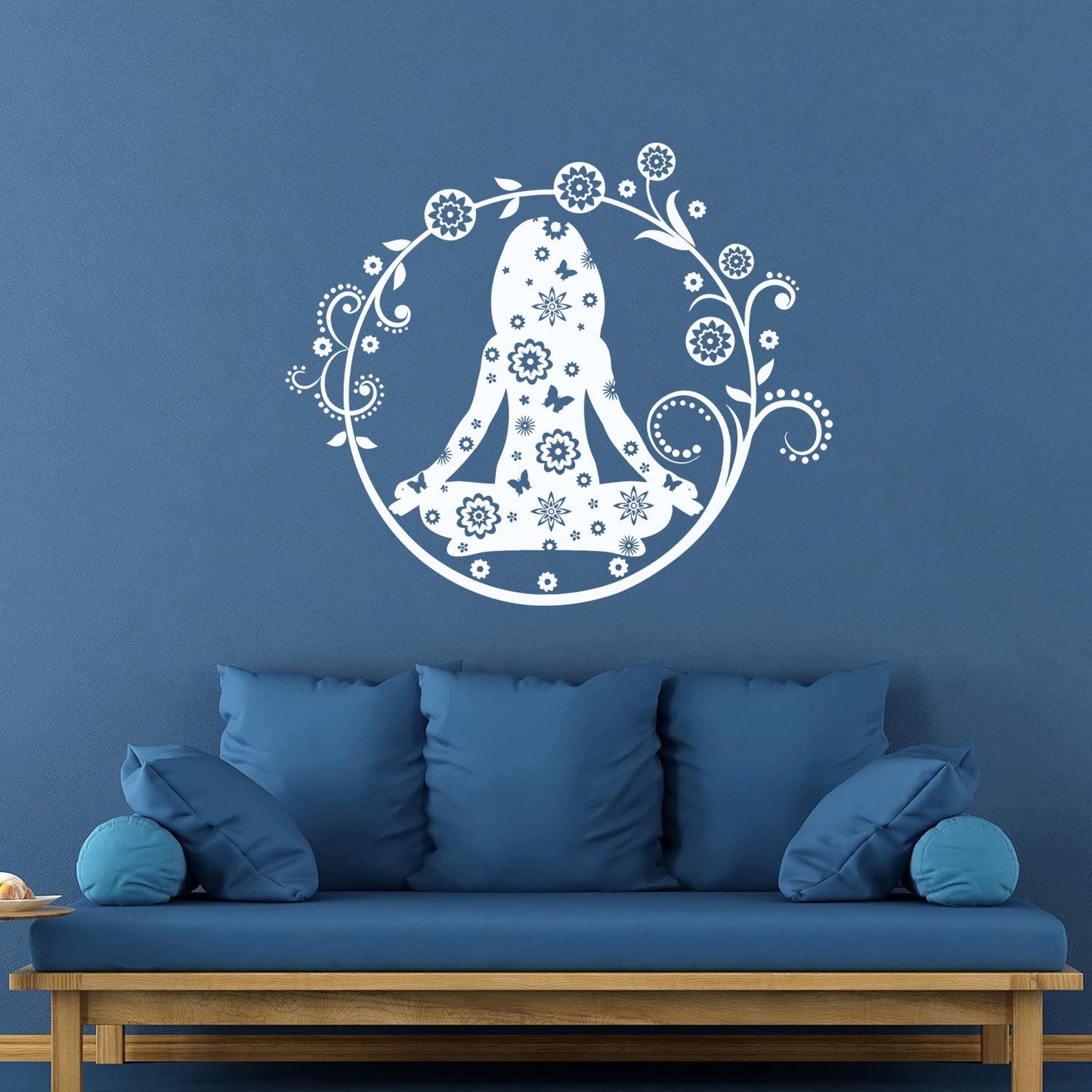 Yoga Center Lotus Pose Woman Flowers Wall Vinyl Sticker Decor Multi Color Selection