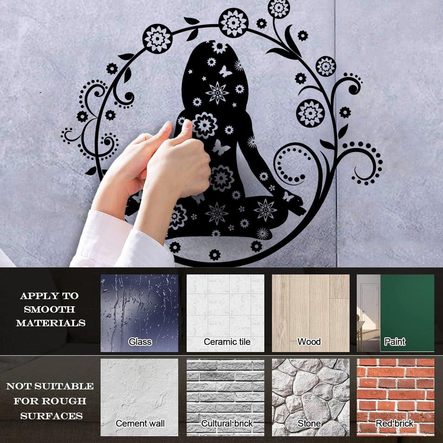 Yoga Center Lotus Pose Woman Flowers Wall Vinyl Sticker Decor Multi Color Selection