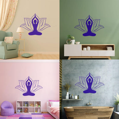 Vinyl Wall Stickers Yoga Pose Meditation Zen Flower Lotus Wall Beautification