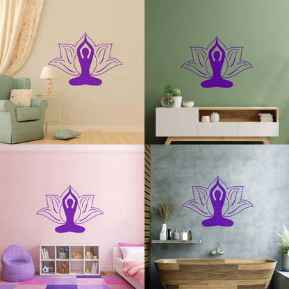 Vinyl Wall Stickers Yoga Pose Meditation Zen Flower Lotus Wall Beautification