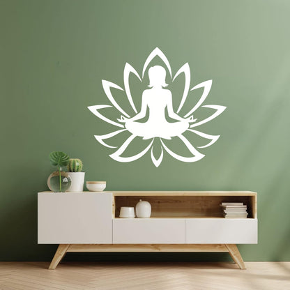 Engraving Decals Yoga Studio Meditation Lotus Woman Flower Glass Stickers