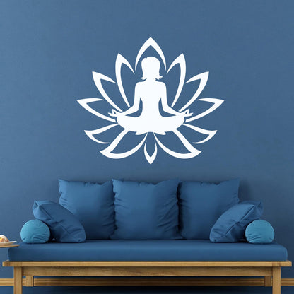 Engraving Decals Yoga Studio Meditation Lotus Woman Flower Glass Stickers