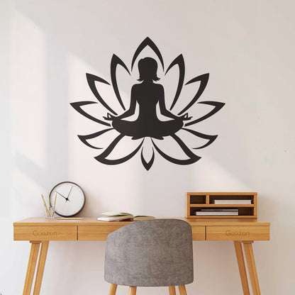 Engraving Decals Yoga Studio Meditation Lotus Woman Flower Glass Stickers