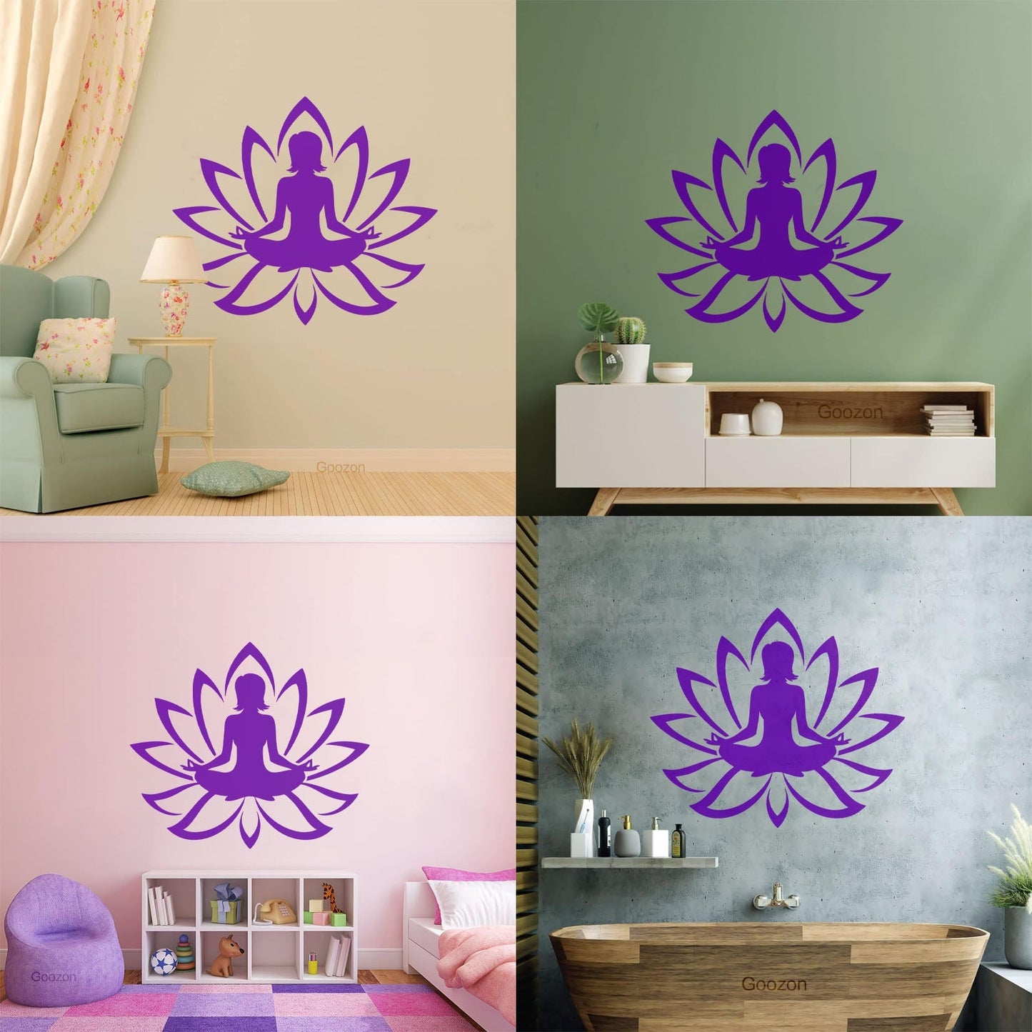 Engraving Decals Yoga Studio Meditation Lotus Woman Flower Glass Stickers