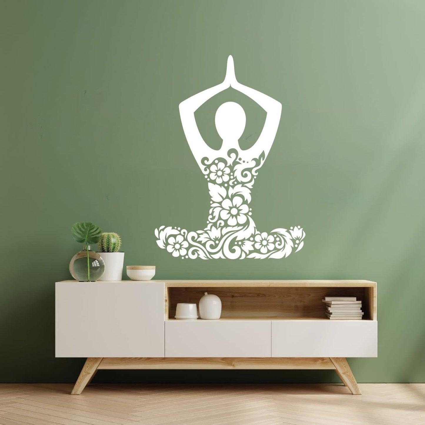 Mural And Wall Vinyl Decal Yoga Studio Meditation Om Lotus Pose Flowers Store Decoration