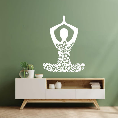 Mural And Wall Vinyl Decal Yoga Studio Meditation Om Lotus Pose Flowers Store Decoration