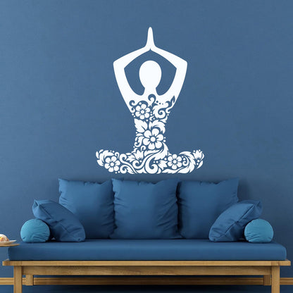 Mural And Wall Vinyl Decal Yoga Studio Meditation Om Lotus Pose Flowers Store Decoration
