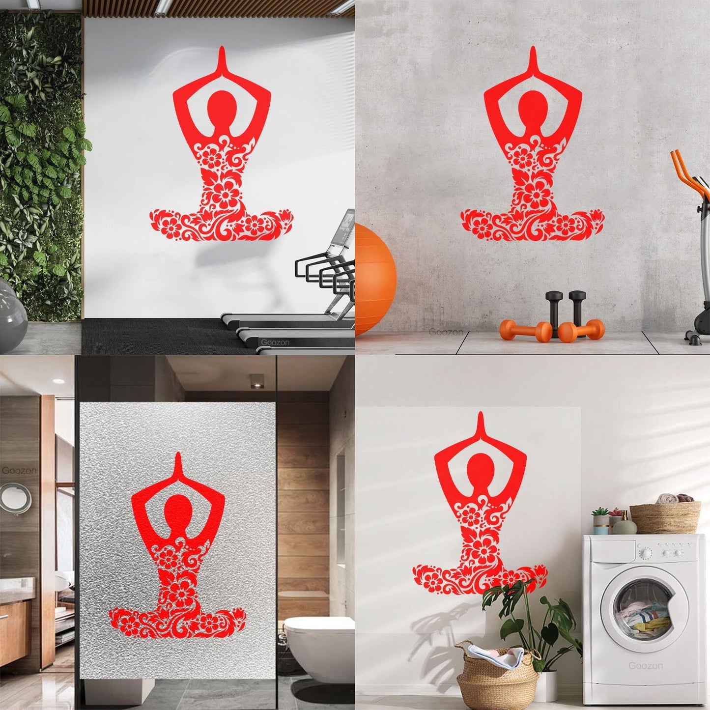 Mural And Wall Vinyl Decal Yoga Studio Meditation Om Lotus Pose Flowers Store Decoration