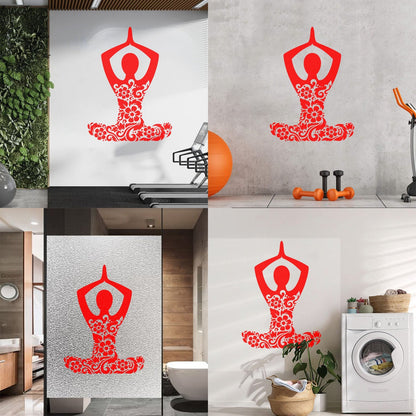 Mural And Wall Vinyl Decal Yoga Studio Meditation Om Lotus Pose Flowers Store Decoration