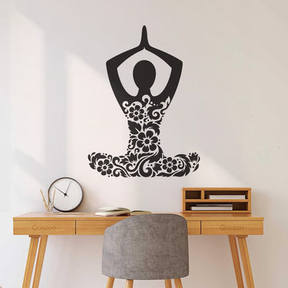 Mural And Wall Vinyl Decal Yoga Studio Meditation Om Lotus Pose Flowers Store Decoration