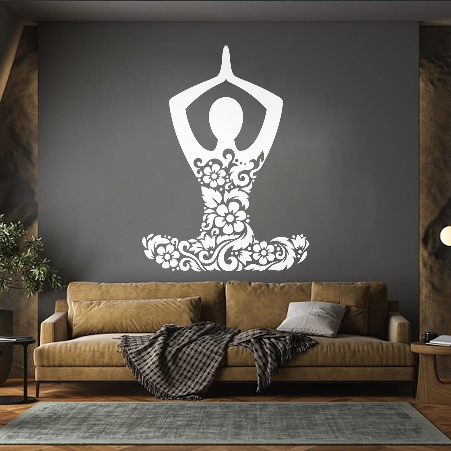 Mural And Wall Vinyl Decal Yoga Studio Meditation Om Lotus Pose Flowers Store Decoration